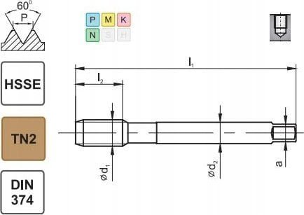 Fanar GWINTOWNIK M12x1,25 DIN-374C R40 6H HSSE TIN 800X