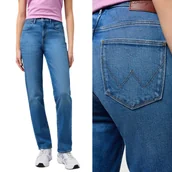 Spodnie damskie - Wrangler STRAIGHT Mid Wash PROSTE WYŻSZY STAN BLUE DżINS W28 L32 - miniaturka - grafika 1