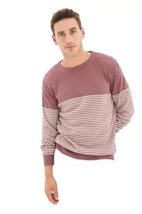 Trendyol Męska bluza z okrągłym dekoltem w paski, wąska bluza, suszona róża, S, Suszona róża, S - Bluzy męskie - miniaturka - grafika 1