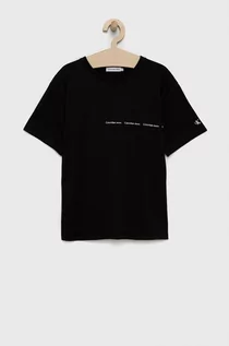 Koszulki dla dziewczynek - Calvin Klein Jeans T-shirt bawełniany dziecięcy kolor czarny z nadrukiem - grafika 1