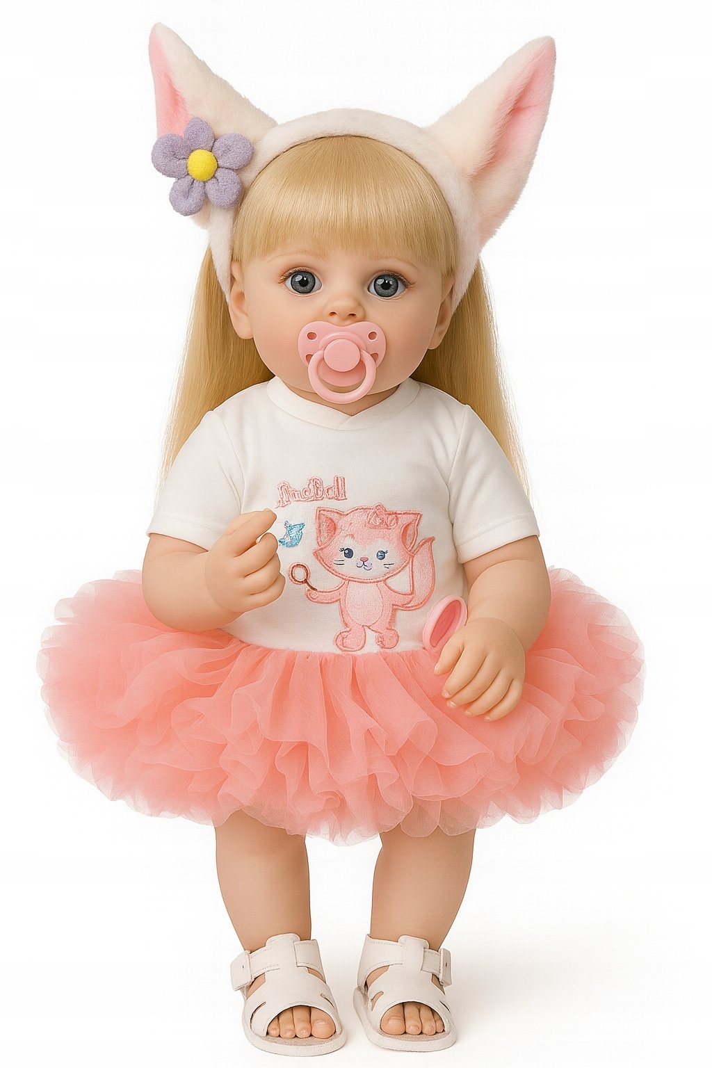 Lalka typ Reborn Lalka Realistyczna Vinil 55cm Włosy Blond Opaska Smoczek