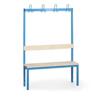 Meble do szkół i przedszkoli - B2B Partner Ławka szatniowa z wieszakiem, siedzisko - listwy, długość 1000 mm, niebieska 179314 - miniaturka - grafika 1