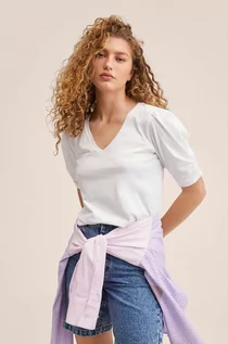 Koszulki i topy damskie - Mango t-shirt bawełniany Danae kolor biały - grafika 1