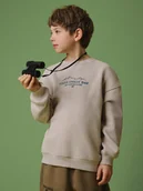 Bluzy dla chłopców - 4F Bluza dresowa loose bez kaptura chłopięca - beżowa 134/140 (8-10 lat) - miniaturka - grafika 1