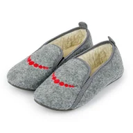 Kapcie damskie - Bambosze damskie szare filcowe ocieplane korale 39 - miniaturka - grafika 1