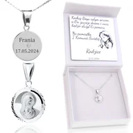 Biżuteria dla dzieci - Srebrny Naszyjnik Madonna Komunia Chrzest Grawer - miniaturka - grafika 1