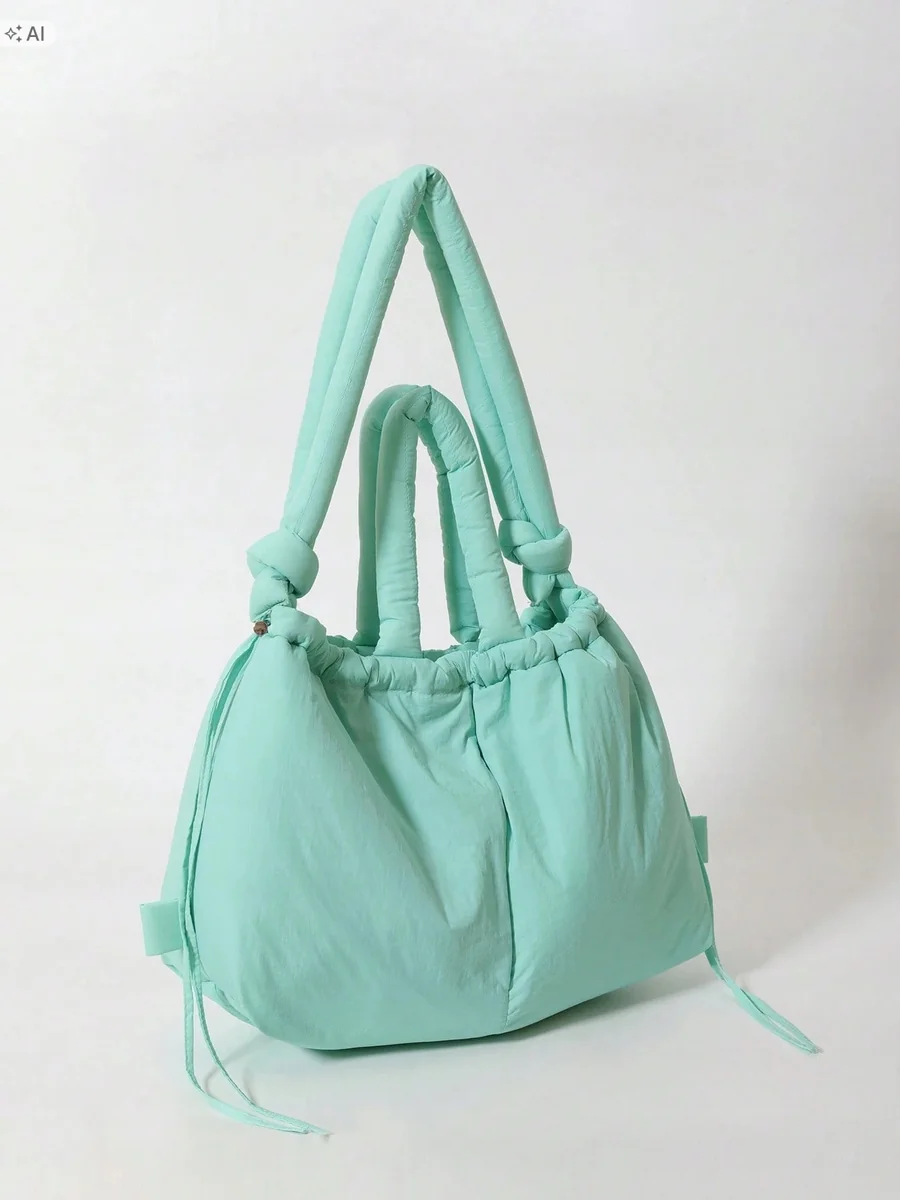 SHEIN MIĘTOWA PIKOWANA TOREBKA KLASYCZNA Z MIĘKKIM UCHWYTEM Lake Blue 1ŁA