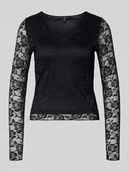 Bluzki damskie - Bluzka z długim rękawem o kroju slim fit z efektem koronki model ‘IBEN’ - miniaturka - grafika 1