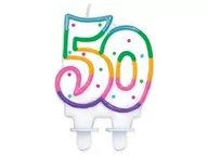 Urodziny dla dorosłych - Świeczka na 50-tke z kolorową obwódką i kropeczkami - 1 szt. - miniaturka - grafika 1