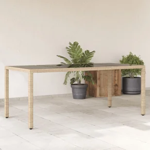 Stół ogrodowy ze szklanym blatem, beż, 190x90x75 cm, polirattan - Stoły ogrodowe - miniaturka - grafika 1