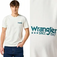 Koszulki męskie - Wrangler LOGO TEE Vintage White BIAŁA BAWEŁNIANA KOSZULKA T-SHIRT LOGO M - miniaturka - grafika 1
