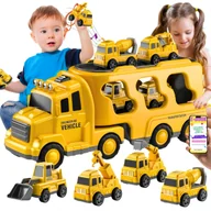 Samochody i pojazdy dla dzieci - ZESTAW AUT 5w1 LAWETA + KOPARKA + DŹWIG + BETONIARKA + BULDOŻER Dźwięki i Światła SUPER PREZENT DLA DZIECKA 3+ EBOOK - miniaturka - grafika 1