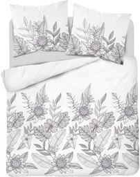 Detexpol Pościel satynowa 160x200 biała szara kwiaty liście 4125 B Home Satin 001 - Pościel - miniaturka - grafika 1