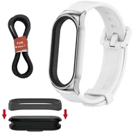 Akcesoria do smartwatchy - Pasek silikonowy Alogy z zapięciem opaska do Xiaomi Mi Band 7 White + 2x Szkło - miniaturka - grafika 1