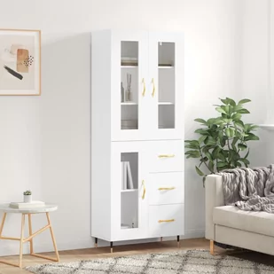 vidaXL Witrynka, biała, 69,5x34x180 cm, materiał drewnopochodny - Szafki nocne - miniaturka - grafika 1