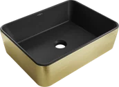 Umywalki - Mexen Catia umywalka nablatowa 48 x 37 cm, czarna mat/złota wzór linie - 21314877 - miniaturka - grafika 1