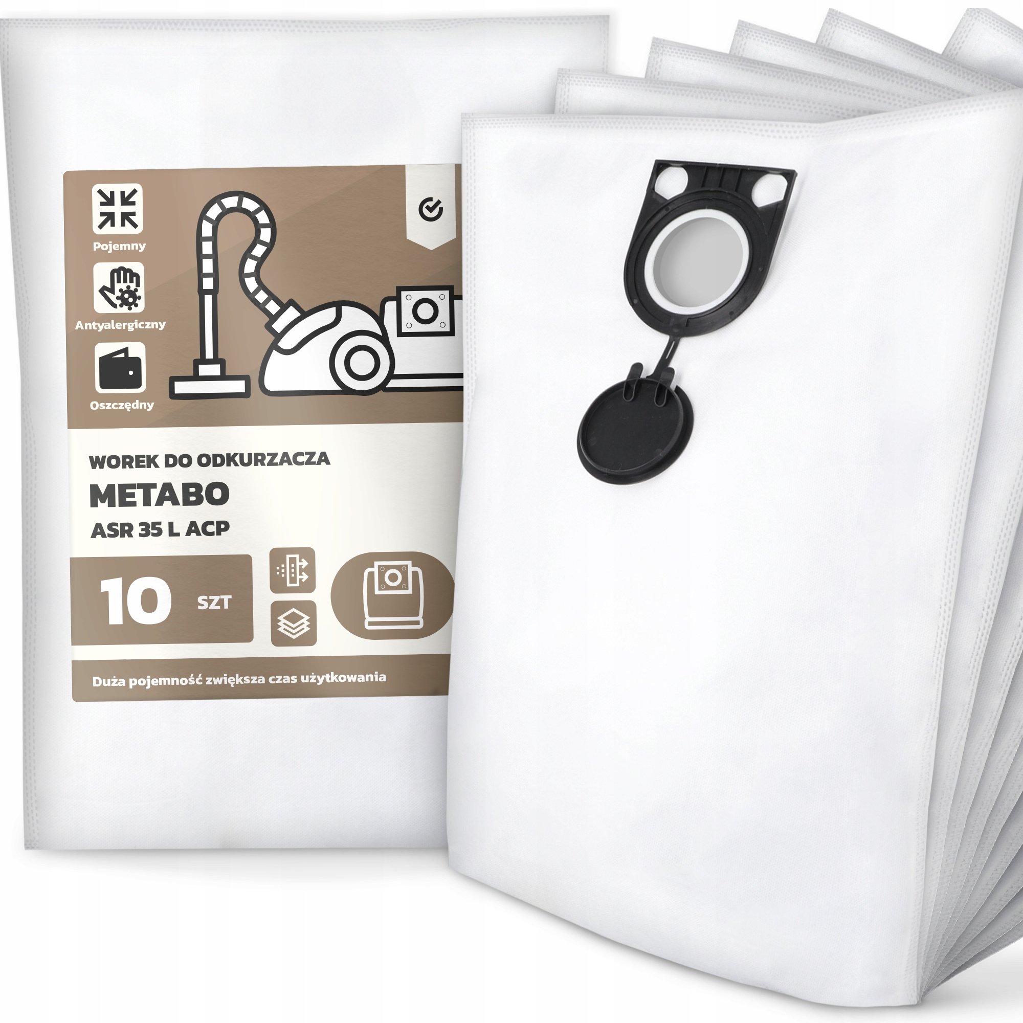10x Worek do Odkurzacza Metabo Asr 35 L Acp Syntetyczny Tekstylny Worki G9