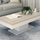 Ławy i stoliki kawowe - Stolik kawowy ASTULIA – z miejscem do przechowywania – kolor biały – blat o wyglądzie drewna dębowego - miniaturka - grafika 1