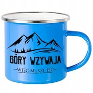 Kubki - Kubek Stalowy Emaliowany Niebieski GÓRY WZYWAJĄ Dla Miłośnika Gór Wzory - miniaturka - grafika 1
