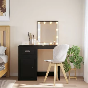 vidaXL Toaletka z lampkami LED, czarna, 90x42x132,5 cm - Toaletki - miniaturka - grafika 1