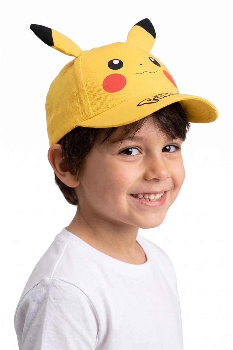 Żółta czapka z daszkiem chłopięca Pikachu Pokémon z uszami, rozmiar 54 cm