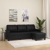 Sofy i kanapy - vidaXL 3-osobowa sofa z podnóżkiem, czarna, 180 cm, sztuczna skóra - miniaturka - grafika 1