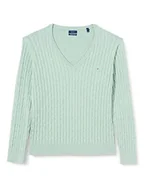 Swetry damskie - GANT Damski sweter ze streczu z dekoltem w serek, Soft Green Melange, XS - miniaturka - grafika 1