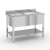 Meble gastronomiczne - B2B Partner Stół do mycia ze stali nierdzewnej z 2 zlewami 1200x600x850 mm 434110 - miniaturka - grafika 1