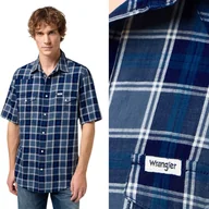 Koszule męskie - Wrangler SS WESTERN SHIRT Blue Indigo BAWEŁNIANA KOSZULA KRÓTKI RĘKAW M - miniaturka - grafika 1