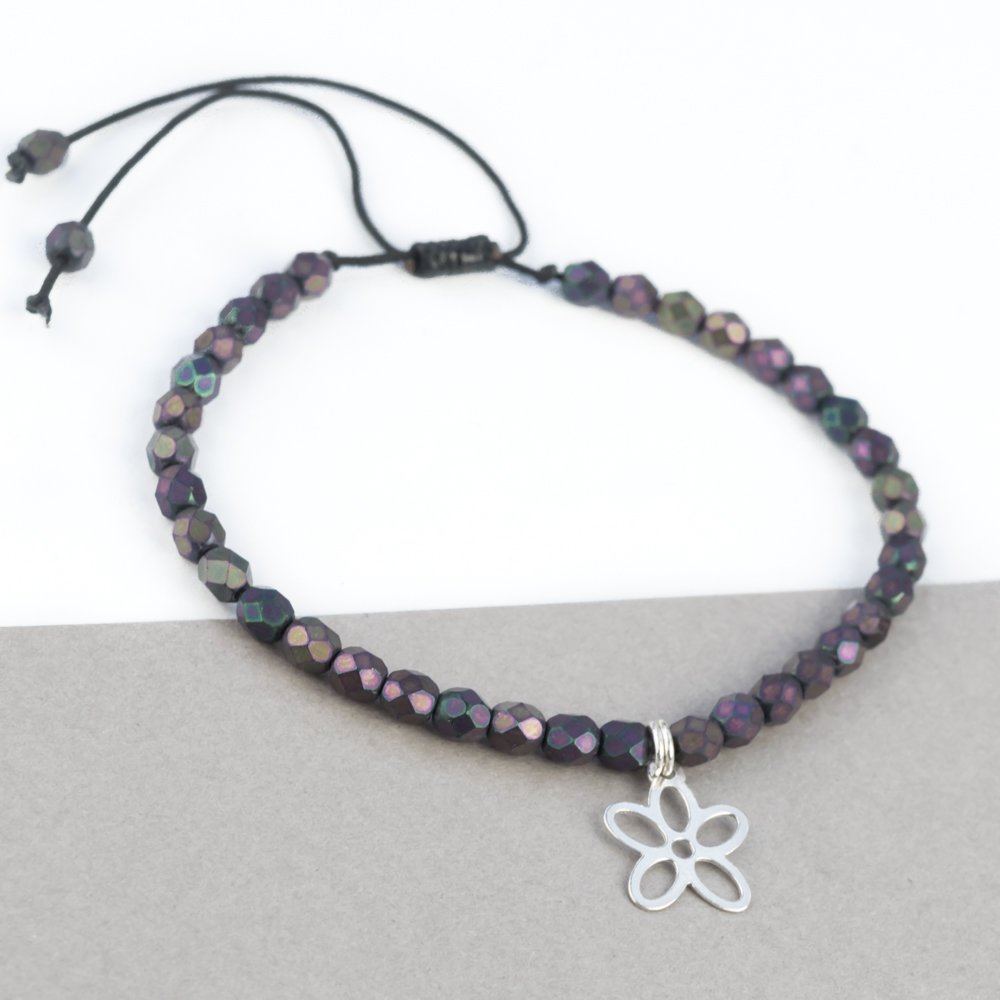 Regulowana bransoletka zawieszka kwiatek drobna, srebro 925 / JG. Projekt