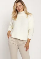 Swetry damskie - Obszerny sweter z golfem - SWE246 ecru - miniaturka - grafika 1