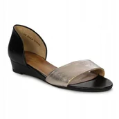 Sandały damskie - Maciejka Sandały damskie 01971-67 skórzane wsuwane czarno-złote r.38 - miniaturka - grafika 1