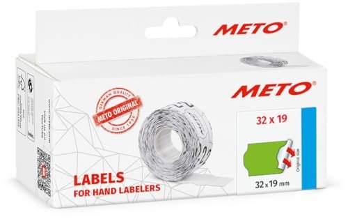 Meto Etykiety do oznaczania cen (32 x 19 mm, 2-wierszowe, 5000 sztuk, fluorowa zieleń, trwałe, etykiety cenowe do Meto, Contact, Sato, Avery, Tovel, Samark itp.)