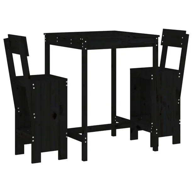Zestaw mebli barowych z litego drewna sosnowego, czarny, 82,5 x 82,5 x 110