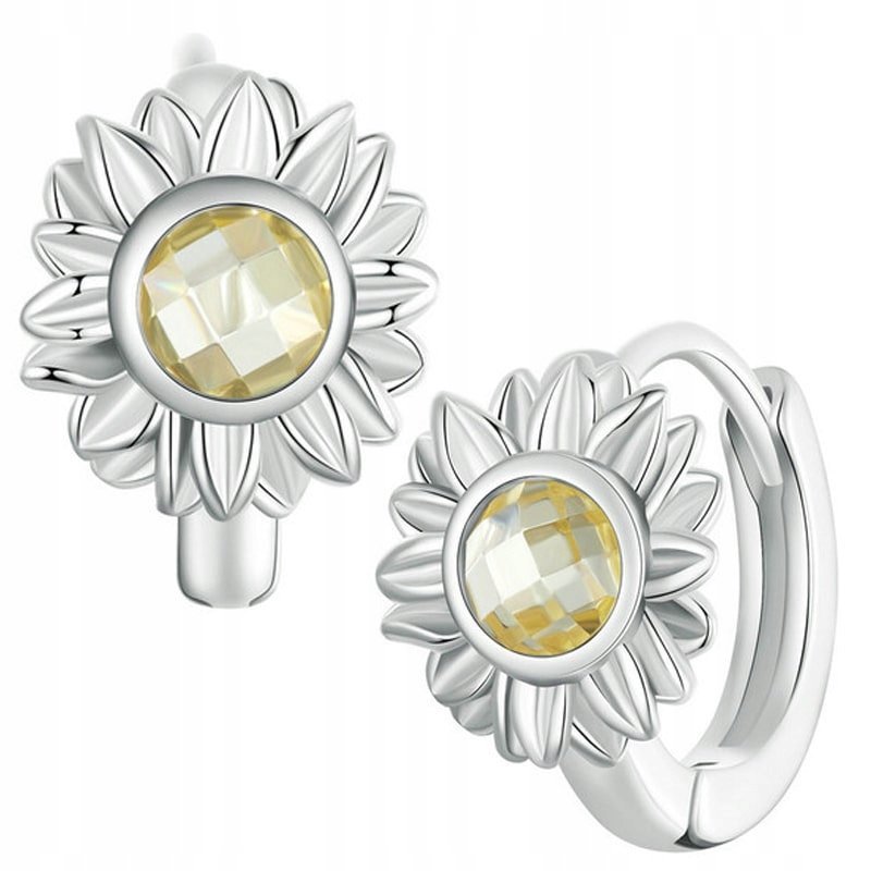 Kolczyki Srebrne Kolczyki Kwiat Słnecznik Srebro 925 Kolczyki Trusky