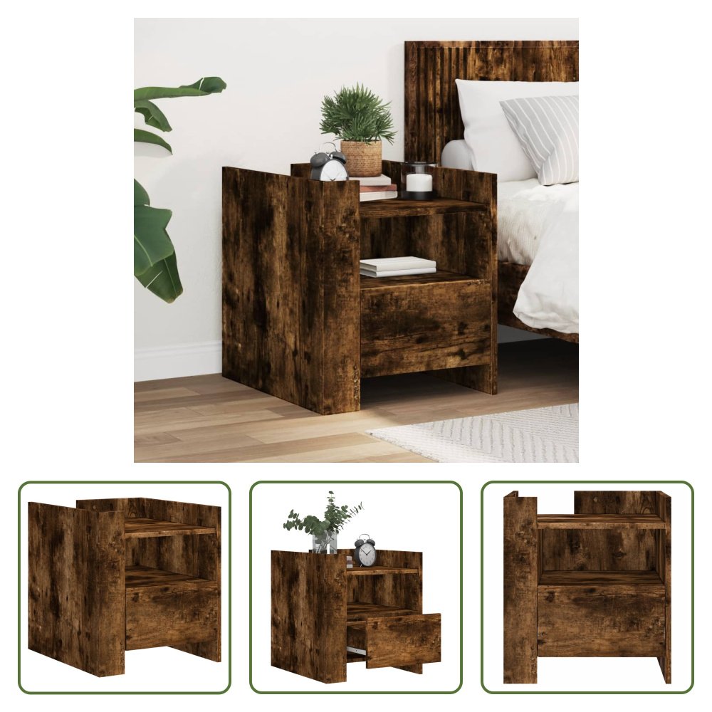 The Living Store szafka nocna dąb wędzony 45x50x50 cm materiał drewnopochodny