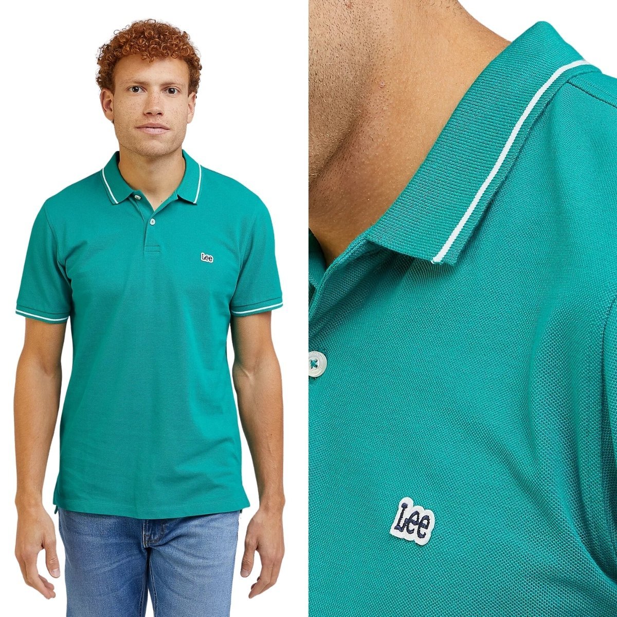 Lee PIQUE POLO Enigma ZIELONA POLÓWKA LOGO REGULAR FIT S