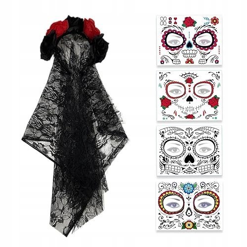 Opaska ozdobna Dzień Zmarłych róża welonowa + 4 naklejki