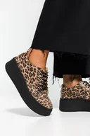 Sneakersy damskie - Beżowe sneakersy skórzane damskie creepersy sznurowane z wzorem panterki PRODUKT POLSKI Casu 516-40 - miniaturka - grafika 1