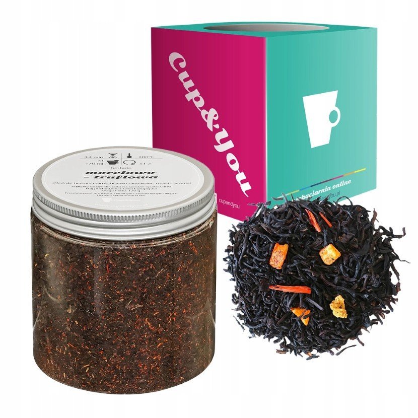 Czarna herbata MORELOWO TRUFLOWA morele drzewo sandałowe 120g - sypana liściasta herbata PREMIUM na prezent upominek podarunek Cup&You