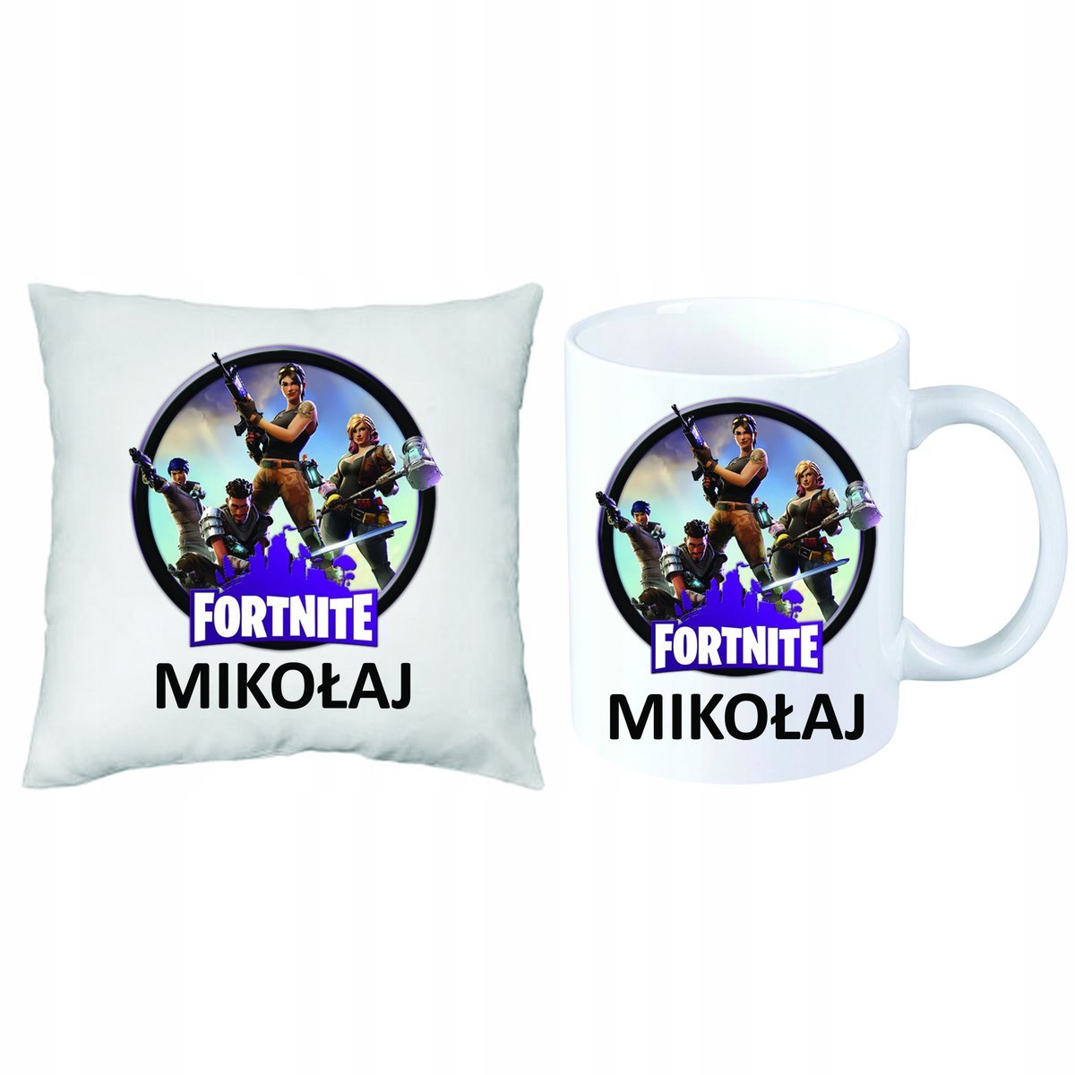 ZESTAW PREZENT PODUSZKA + KUBEK FORTNITE IMIĘ