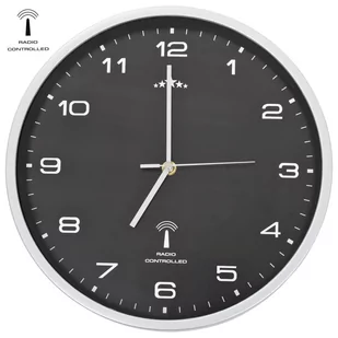 vidaXL Sterowany radiowo zegar z mechanizmem kwarcowym, 31 cm, czarny vidaXL - Zegary - miniaturka - grafika 1
