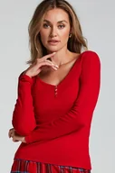 Koszulki i topy damskie - Hunkemöller Top piżamowy z długimi rękawami Czerwony - miniaturka - grafika 1