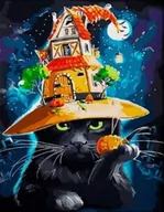 Zabawki kreatywne - Diamentowa Mozaika Kot Z Kapeluszem-domkiem 30x40 - miniaturka - grafika 1