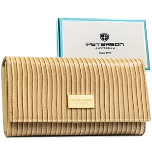 Portfel damski lakierowany PETERSON rfid stop duży rozbudowany na zatrzask beżowy skóra naturalna i ekologiczna elegancki karty gotówka pudełko prez.. - Portfele - miniaturka - grafika 1