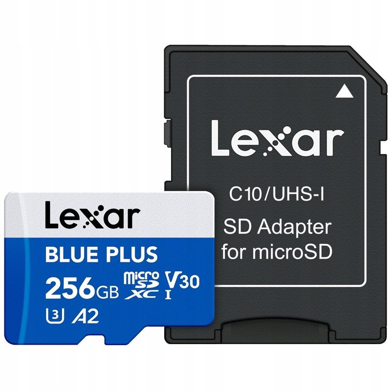 Lexar microSDHC Blue Plus UHS-I with SD adapter, up to 170MB/s read C10/A2/U3 V30 256GB