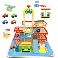 Zabawki sensoryczne - DUŻY drewniany GARAŻ parking z windą i akcesoriami myjnia stacja paliw (W075) - miniaturka - grafika 1