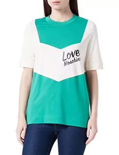 Koszulki i topy damskie - Love Moschino Regular Fit Short-Sleeved z kontrastowymi kolorowymi wstawkami Koszulka damska, Zielony Beżowy, 40 - grafika 1