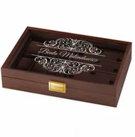 Pudełka i szkatułki - Szkatułka brązowa na zegarki i okulary z grawerem dla niej - miniaturka - grafika 1