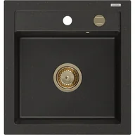 Zlewozmywaki - Mexen Vito zlewozmywak granitowy 1-komorowy 520 x 490 mm, czarny/złoty metalik, syfon złoty - miniaturka - grafika 1